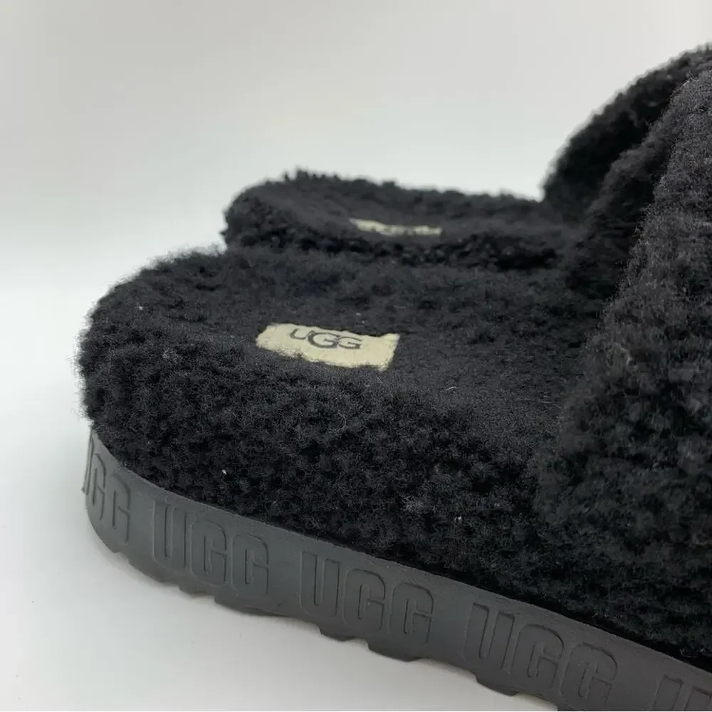 UGG Fluffita Platform Sheepskin Slipper Black Size 9/9.5 Lounge Travel Fuzzy‎ - Picture 4 of 11